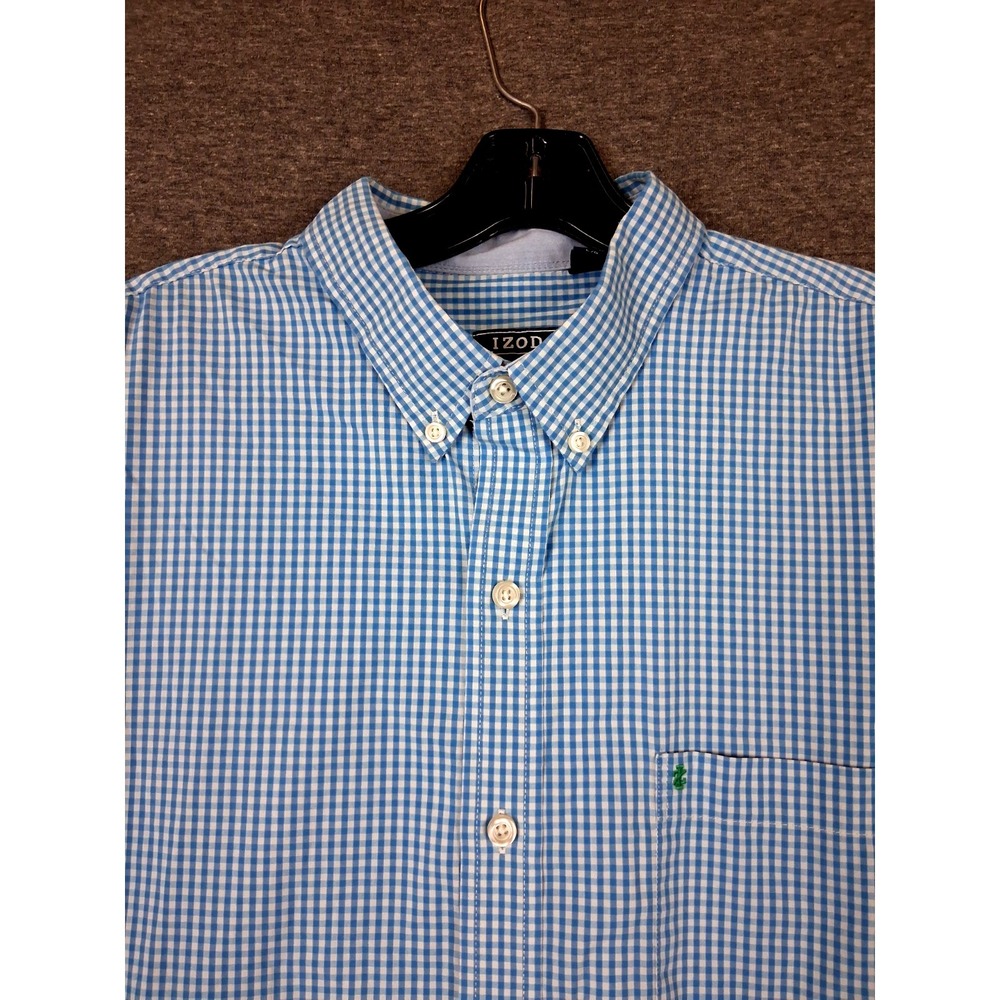 Izod Mens Shirt L Blue Gingham Check Button Down Preppy Coastal Classic Casual